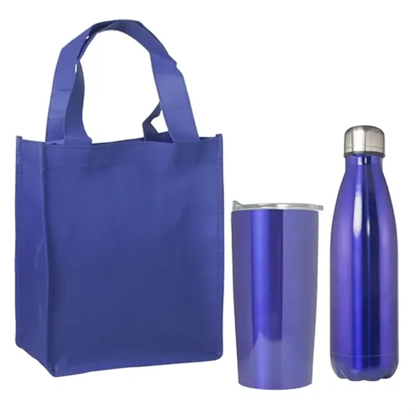 Blue color option for Tumbler And Bottle Set With Non Woven Mini Gift Tote Bag