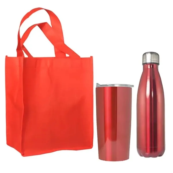 Red color option for Tumbler And Bottle Set With Non Woven Mini Gift Tote Bag