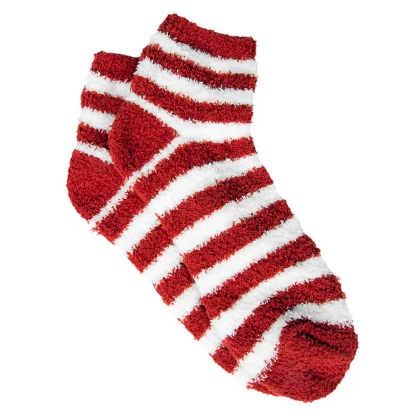 Red With White color option for Fuzzy Stripe Socks