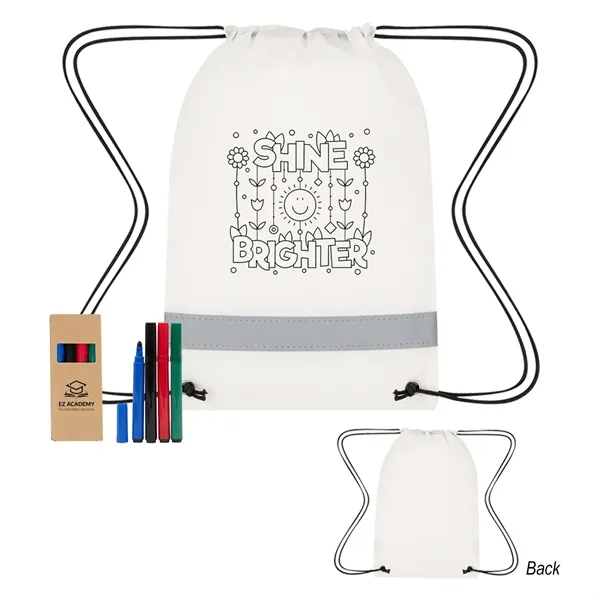 Natural color option for Reflective Non Woven Coloring Drawstring Bag With 4 Piece Wa