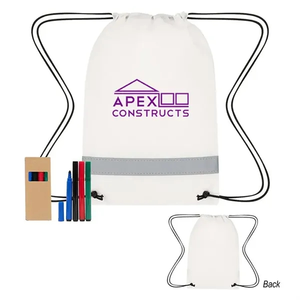 Photo of Reflective Non Woven Coloring Drawstring Bag With 4 Piece Wa