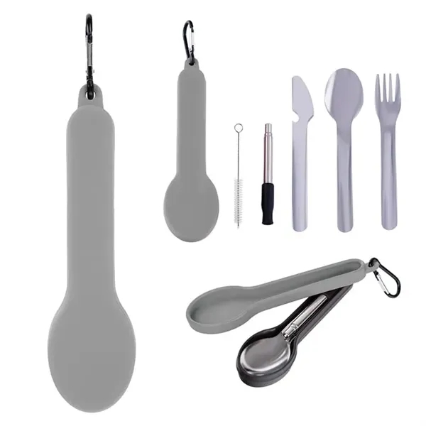 Gray color option for Travel Utensil Set With Silicone Holder
