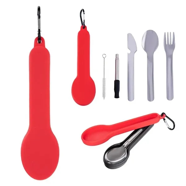 Red color option for Travel Utensil Set With Silicone Holder