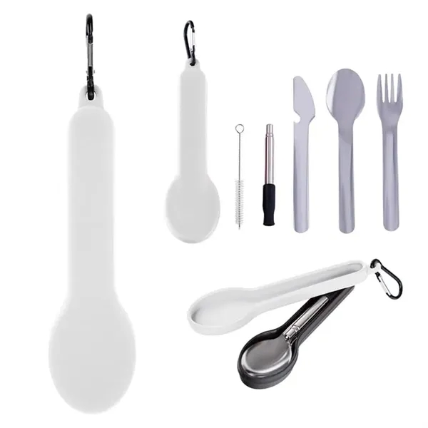 White color option for Travel Utensil Set With Silicone Holder