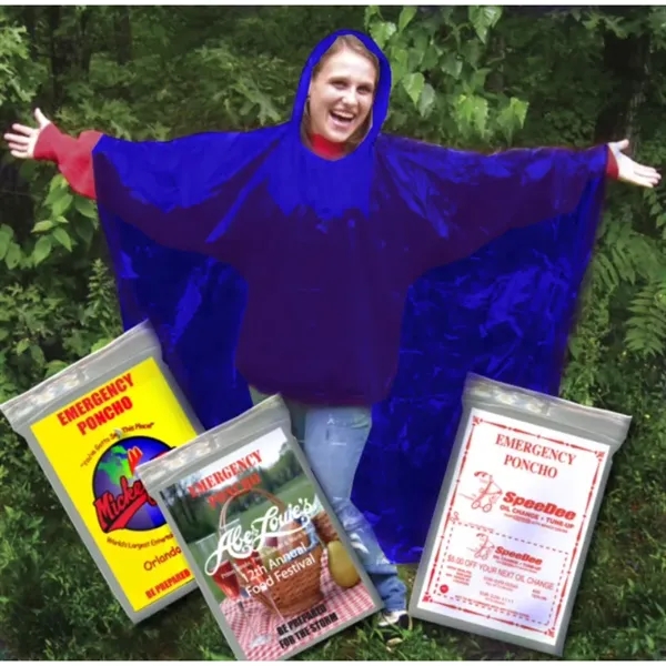 Blue color option for Emergency Blank Rain Poncho Full Color Custom Insert