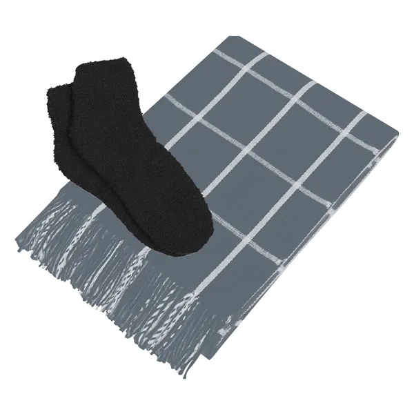 Charcoal With White color option for Charleston Throw & Fuzzy Socks Set