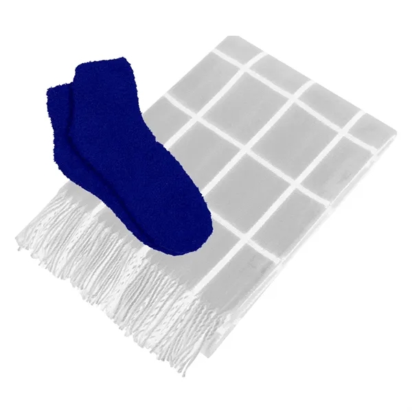 Gray With White color option for Charleston Throw & Fuzzy Socks Set