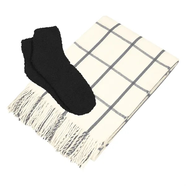 White With Gray color option for Charleston Throw & Fuzzy Socks Set