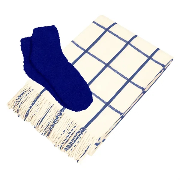 White With Navy Blue color option for Charleston Throw & Fuzzy Socks Set
