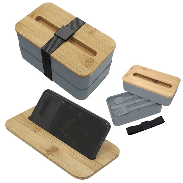 Gray With Black color option for Stackable Bento Box With Phone Stand