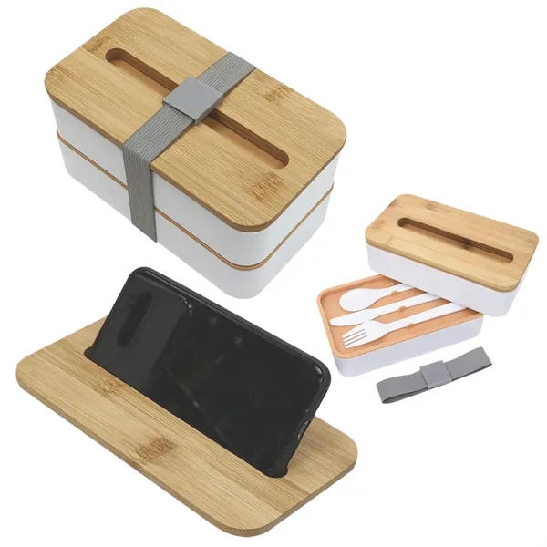 White/Gray color option for Stackable Bento Box With Phone Stand