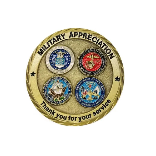 Photo of 2" Brass 4 Colors 1 Side Challenge Coins