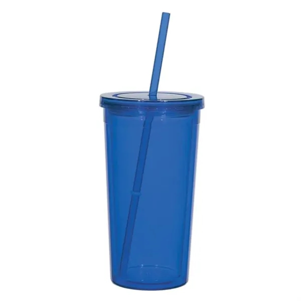 Translucent Blue/Blue color option for 24 Oz. Double Wall Acrylic Tumbler With Straw