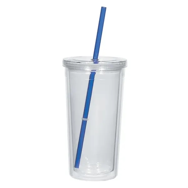 Translucent Clear/Blue color option for 24 Oz. Double Wall Acrylic Tumbler With Straw
