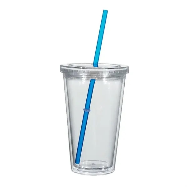 Translucent Clear/Blue color option for 16 Oz. Double Wall Acrylic Tumbler With Straw