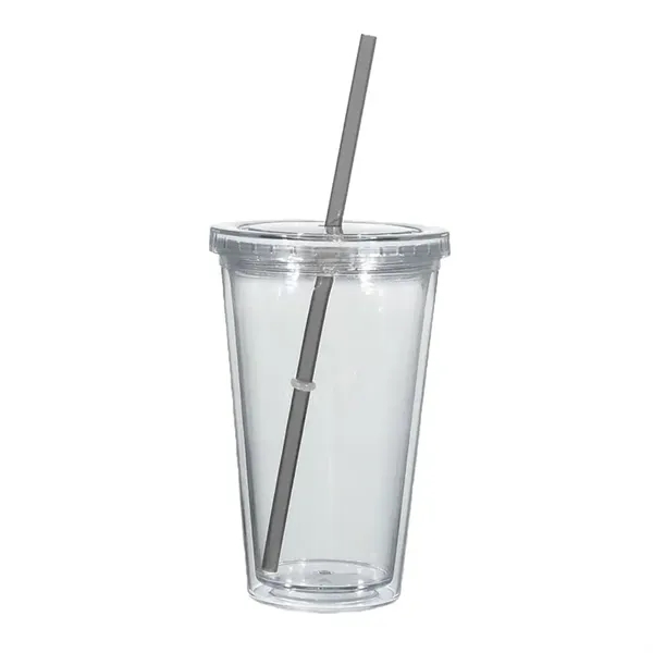 Translucent Clear/Charcoal color option for 16 Oz. Double Wall Acrylic Tumbler With Straw
