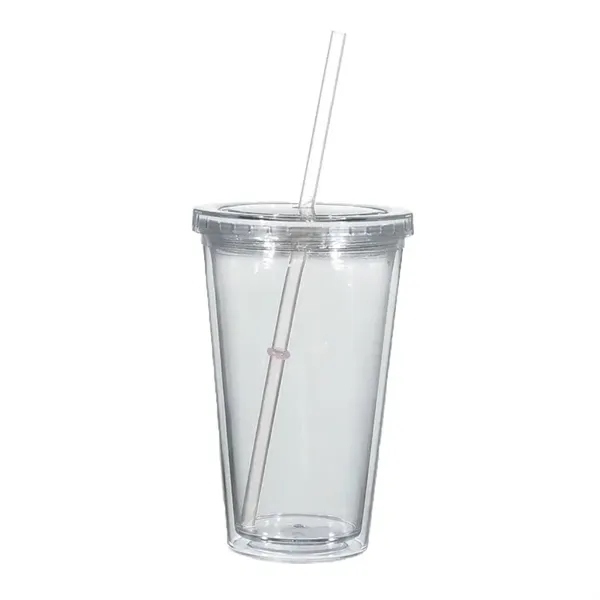 Translucent Clear/Clear color option for 16 Oz. Double Wall Acrylic Tumbler With Straw