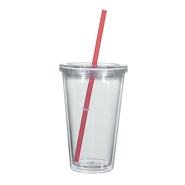 Translucent Clear/Red color option for 16 Oz. Double Wall Acrylic Tumbler With Straw
