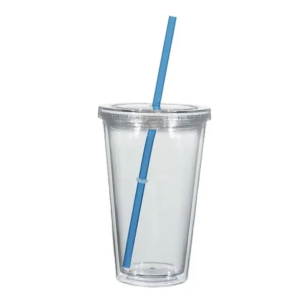 Translucent Clear/Teal color option for 16 Oz. Double Wall Acrylic Tumbler With Straw