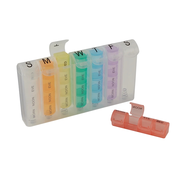 Translucent Clear-Rainbow color option for 28 Compartment Pill Organizer Box