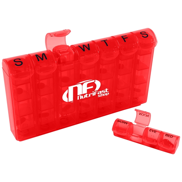 Translucent Red color option for 28 Compartment Pill Organizer Box