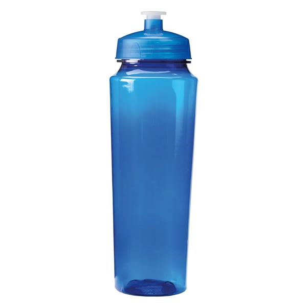 Translucent Blue color option for 24oz. Plastic Sports Bottle With Hydration Measurements