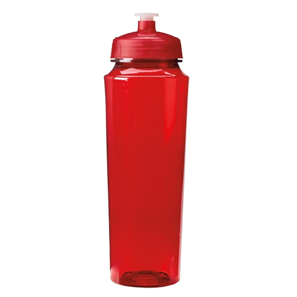 Translucent Red color option for 24oz. Plastic Sports Bottle With Hydration Measurements