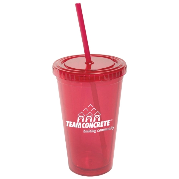 Translucent Red color option for 16 Oz Acrylic Tumbler With Lid And Straw