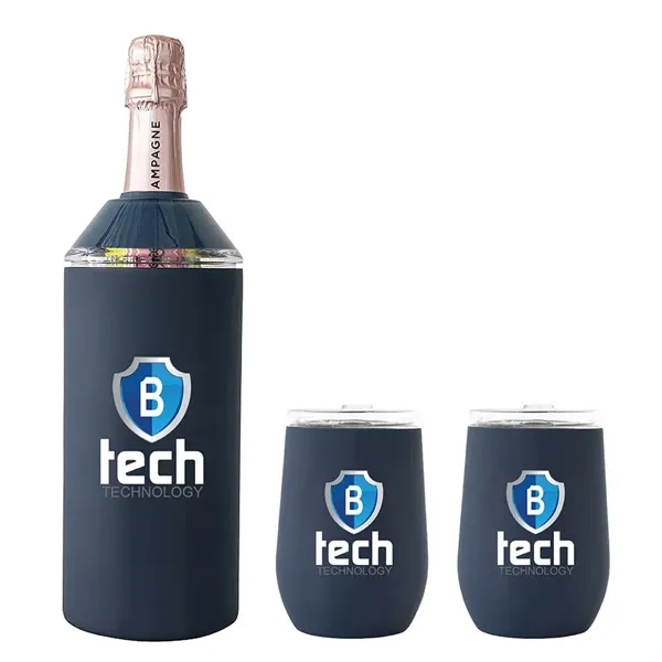 Navy Blue color option for Vinglacé® Wine Bottle Insulator & 2 Glass Gift Set, Full C