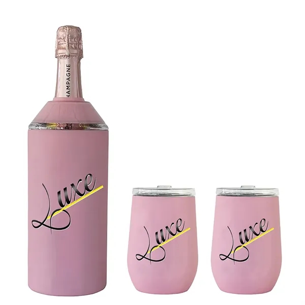 Rose color option for Vinglacé® Wine Bottle Insulator & 2 Glass Gift Set, Full C