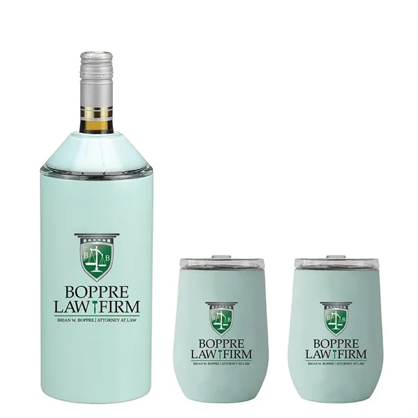 Sea Glass color option for Vinglacé® Wine Bottle Insulator & 2 Glass Gift Set, Full C