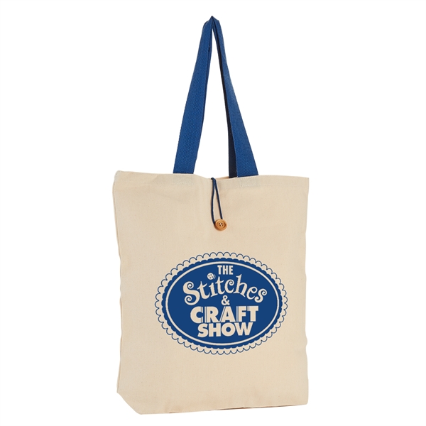 Natural-Royal Blue color option for 11.5 Oz. Cotton Canvas Button Up Tote Bag
