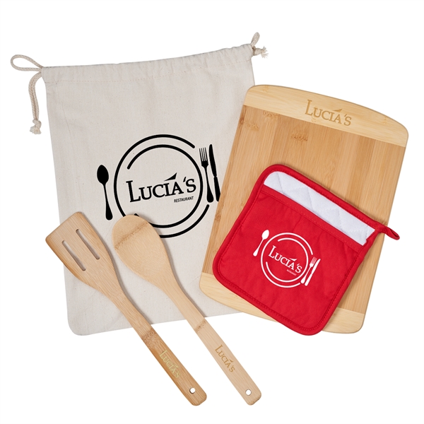 Red color option for Bamboo Cooking Kitchen Set