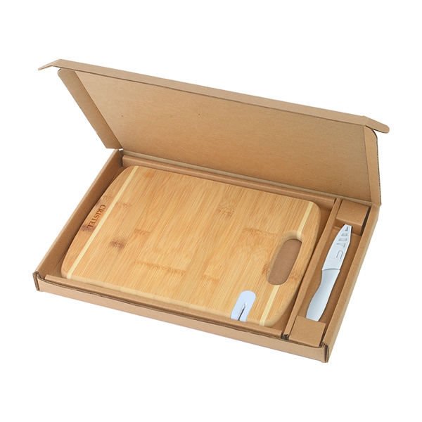 White color option for Bamboo Cutting Board With Knife And Sharpener Gift Set
