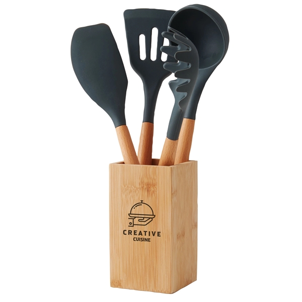 Bamboo color option for 5 Piece Bamboo With Silicone Kitchen Utensil Set