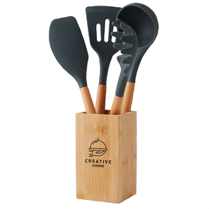 Photo of 5 Piece Bamboo With Silicone Kitchen Utensil Set