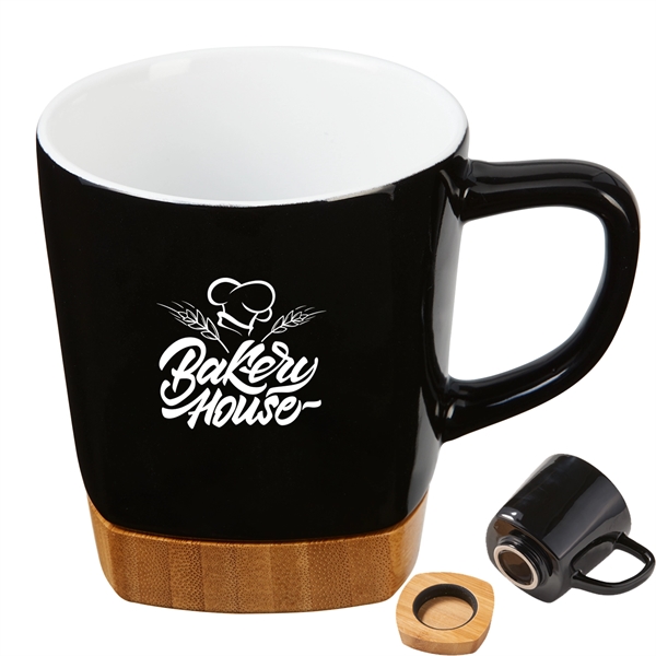 Black color option for 11 Oz. Ceramic Coffee Mug With Removable Bamboo Coaster