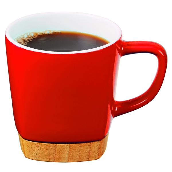 Red color option for 11 Oz. Ceramic Coffee Mug With Removable Bamboo Coaster