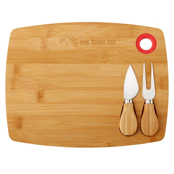 Red color option for Bamboo Cheese Board Charcuterie Set