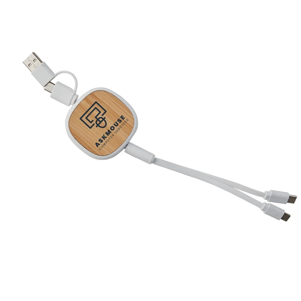 White color option for Dual Input 3 In 1 Bamboo Retractable Cable