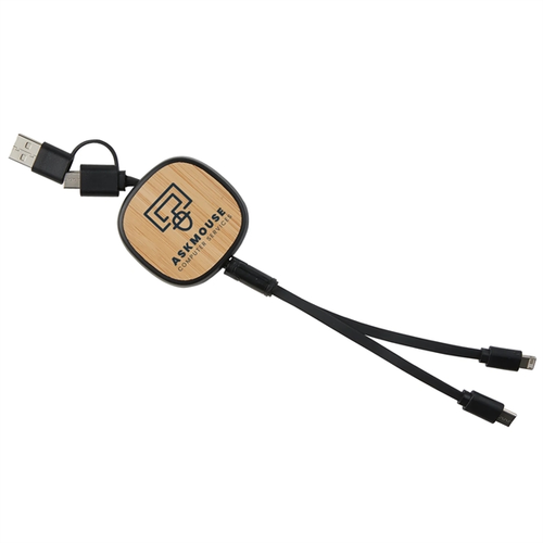Main photo of Dual Input 3 In 1 Bamboo Retractable Cable