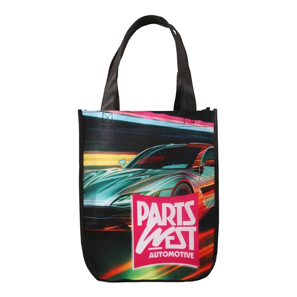 Black color option for Sublimated Curved Bottom Tote   12"H X 9 1/2"W X 4 1/2"D
