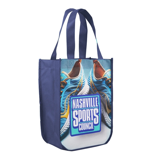 Navy Blue color option for Sublimated Curved Bottom Tote   12"H X 9 1/2"W X 4 1/2"D