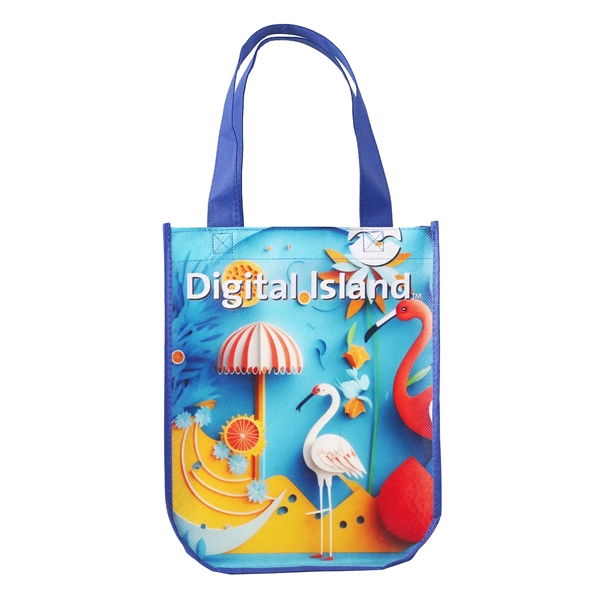 Royal Blue color option for Sublimated Curved Bottom Tote   12"H X 9 1/2"W X 4 1/2"D