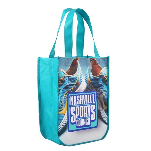 Teal color option for Sublimated Curved Bottom Tote   12"H X 9 1/2"W X 4 1/2"D