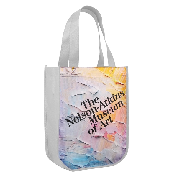 White color option for Sublimated Curved Bottom Tote   12"H X 9 1/2"W X 4 1/2"D
