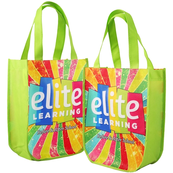 Lime color option for Sublimated Curved Bottom Tote   Front And Back