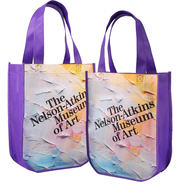 Purple color option for Sublimated Curved Bottom Tote   Front And Back