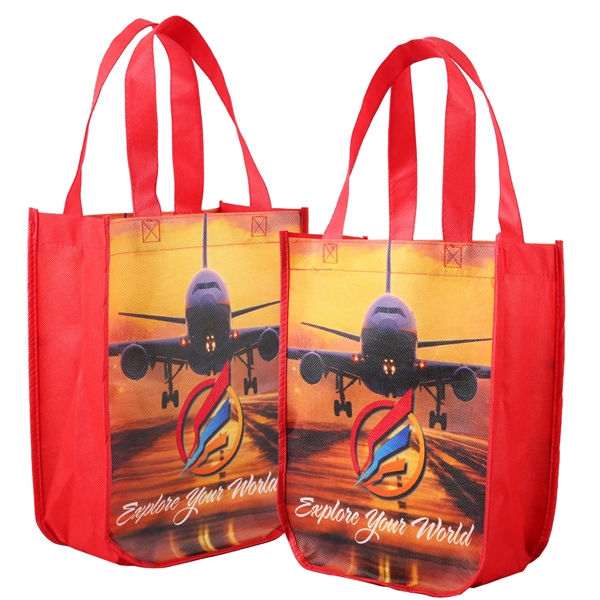 Red color option for Sublimated Curved Bottom Tote   Front And Back