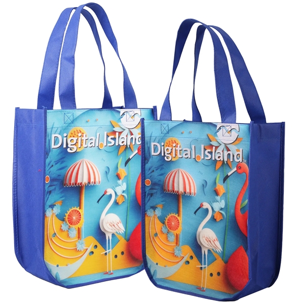 Royal Blue color option for Sublimated Curved Bottom Tote   Front And Back